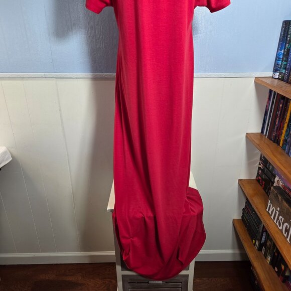 Lularoe Medium Bright Red Crewneck Shortsleeve Simple Summer Maxi Shirt Dress - Picture 6 of 10